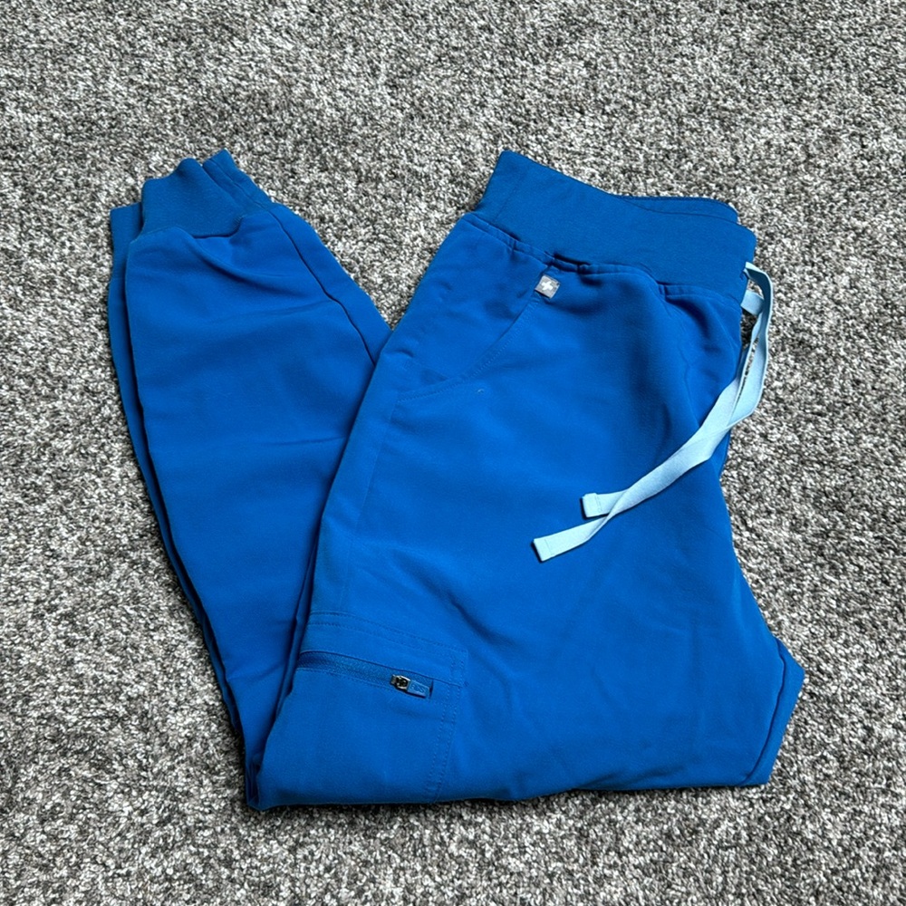 Bright blue high waisted figs